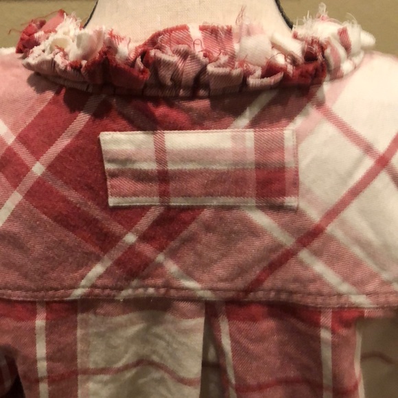 Free People Always Forever Ruffle Red Pink Plaid Flannel Top Small - Picture 11 of 12